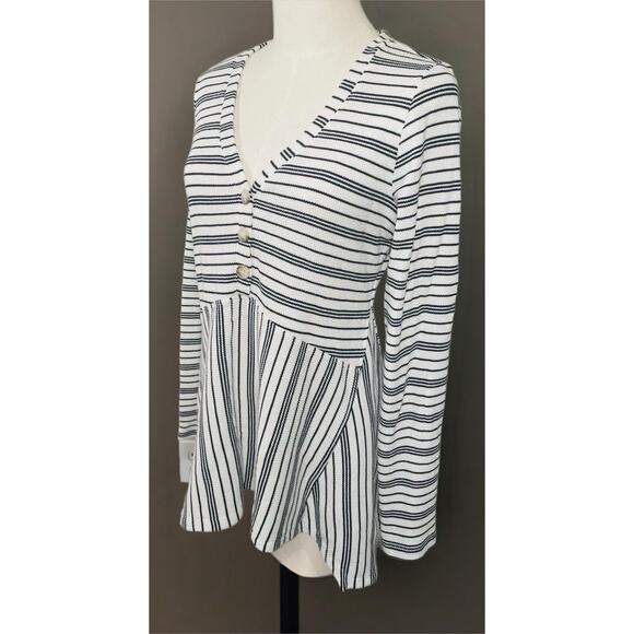Maeve Anthropologie Eliza Henley Babydoll Tunic Size Medium white Black Striped - Picture 11 of 11